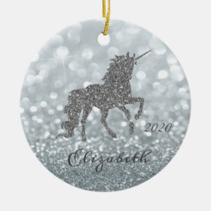 Décoration En Céramique Licorne Bokeh Pailletée Argent Élégante
