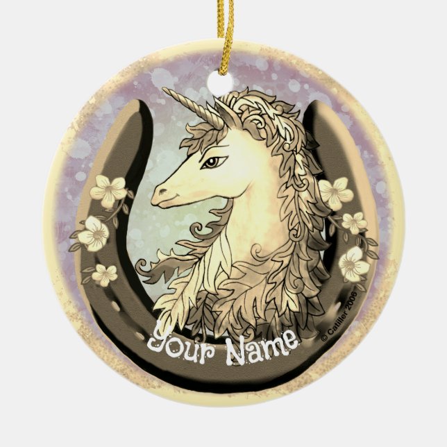Décoration En Céramique Licorne dorée chanceuse (Devant)