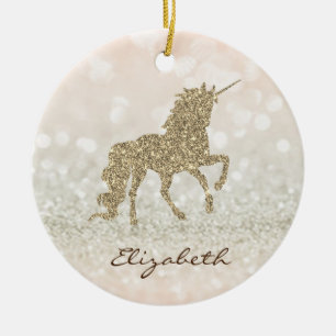 Décoration En Céramique Licorne élégante à paillettes dorées Bokeh