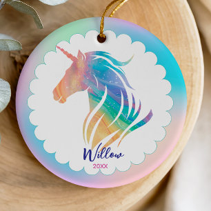 Décoration En Céramique Licorne Féminine Arc-en-Ciel Pastel Fantaisiste Ob