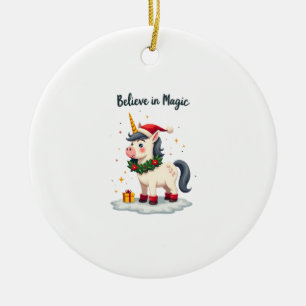Décoration En Céramique licorne festive Believe in Magic portant un Noël