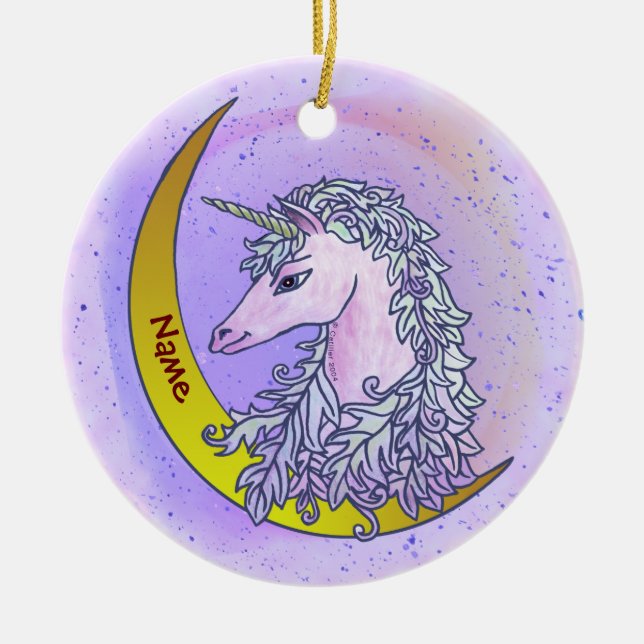 Décoration En Céramique Licorne Lune Nuit Violette (Devant)