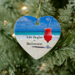 Décoration En Céramique Life Begins at Retirement, frosty drink on beach<br><div class="desc">La vie commence à la retraite,  boisson gelée sur la plage,  ornement de Noël.</div>