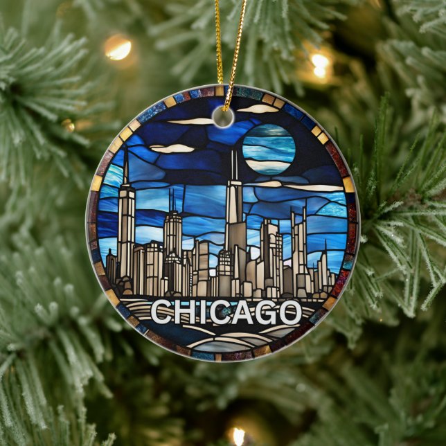 Décoration En Céramique Ligne Skyline Chicago personnalisée (Arbre)