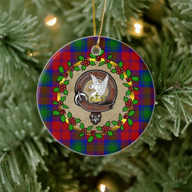 Décoration En Céramique Lindsay Clan Badge & Tartan Noël personnalisé (Arbre)