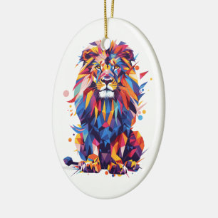 Décoration En Céramique Lion géométrique coloré