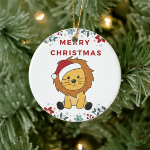 Décoration En Céramique Lion Noël Neige Animaux d'hiver Lions Céramique O