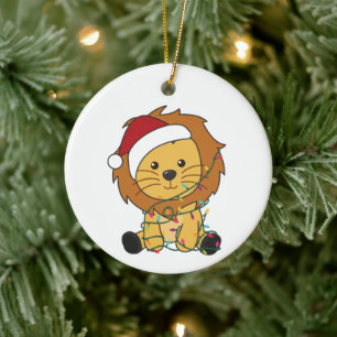 Décoration En Céramique Lion Noël Neige Hiver Animaux Lions Clo Adulte