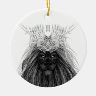 Décoration En Céramique Lion noir avec couronne Antlers et monogramme