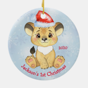 Décoration En Céramique Lion personnalisé 1er Noël bébé garçon bleu