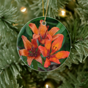 Décoration En Céramique Lis des jours orange, pétales et étamines tachetés