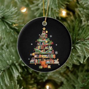Décoration En Céramique Livres de Noël Arbre Amoureux des Livres Enseignan