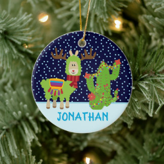 Décoration En Céramique Llama De Noël Male Avec Nom