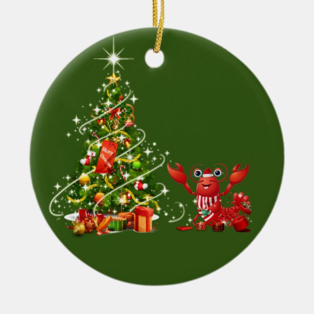 Décoration En Céramique Lobster With Christmas Scafts Santa Hat (Devant)