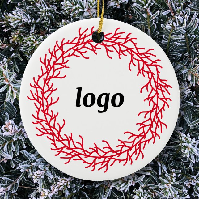 Décoration En Céramique Logo de la couronne rouge et blanche (Logo wreath business promotional ceramic holiday ornament)