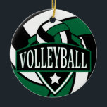 Décoration En Céramique Logo de volley-ball en 🏐 noir et vert foncé<br><div class="desc">Ornement de volley-ball présenté dans un vert foncé, noir et blanc avec do-it-yourself nom et année ou numéro. Un cadeau idéal pour n'importe quel joueur de volley-ball. ⭐ Ce produit est entièrement personnalisable. *****Cliquez sur le BOUTON PERSONNALISER pour ajouter, supprimer, déplacer, redimensionner, modifier, tourner, etc... n'importe lequel des graphiques ou...</div>