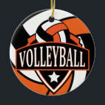 Décoration En Céramique Logo de Volley-ball Orange and Black 🏐<br><div class="desc">Pleyball Ornament featured in an orange, black and white with diy name and year or number. A great gift for any volleyball player. ⭐ produit "This Product" est 100 % "Customizable". ****Click on CUSTOMIZE BUTTON to add, delete, move, resize, changed around, rotate, etc... any of the graphics or text or...</div>