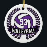 Décoration En Céramique Logo de volleyball 🏐 violet et noir<br><div class="desc">Ornement de volley-ball présenté dans un violet, noir et blanc avec do-it-yourself nom, année et numéro. Un grand cadeau pour n'importe quel joueur de volley-ball. 📌 Si vous avez besoin d'une personnalisation plus poussée, cliquez sur le bouton "Cliquez pour Customiser plus loin" ou "Customiser ou modifier la conception" et utilisez...</div>