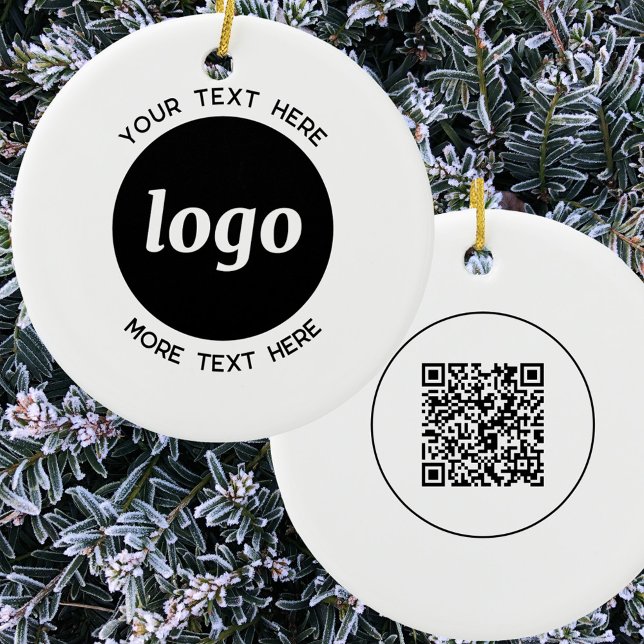 Décoration En Céramique Logo simple et code QR texte (Simple logo with custom text and QR code small business promotional branding ceramic ornament )