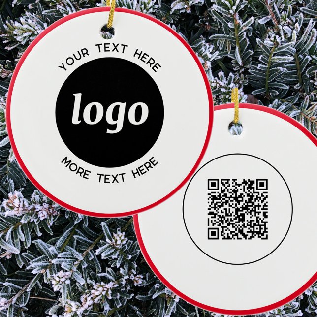 Décoration En Céramique Logo simple et code QR texte (Simple logo with custom text and QR code business branding promotional festive ornament)