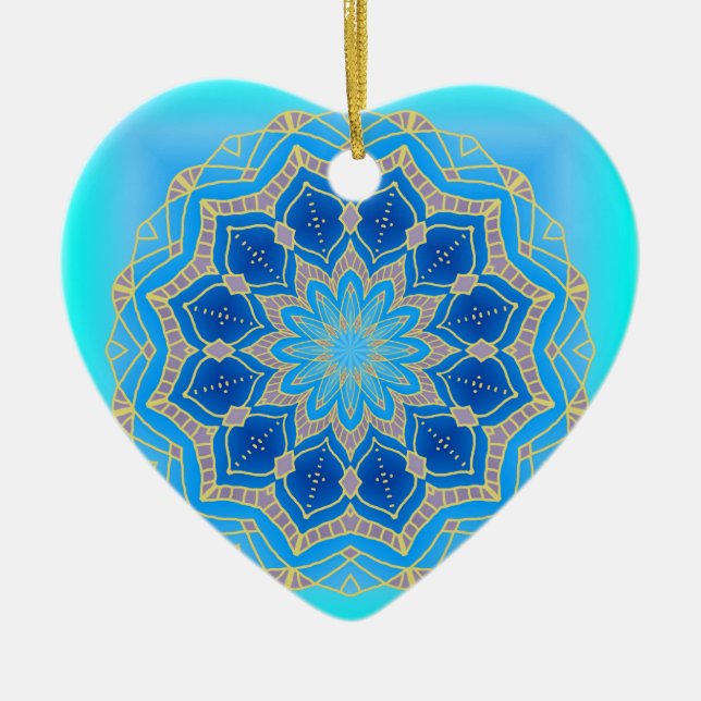 Décoration En Céramique Lotus mandala in turquoise and blue (Devant)