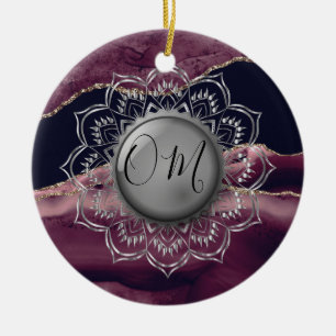 Décoration En Céramique Lotus OM Mandala Lavender Marbre