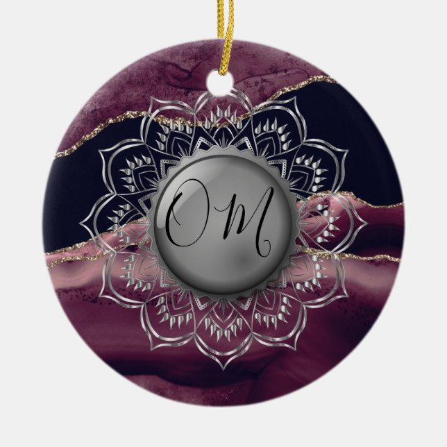 Décoration En Céramique Lotus OM Mandala Lavender Marbre (Devant)