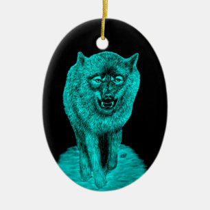 Décoration En Céramique Loup noir en colère dans la nuit