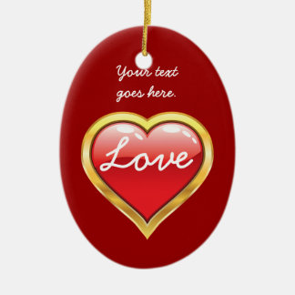 Décoration En Céramique Love Red Golden Heart Saint Valentin