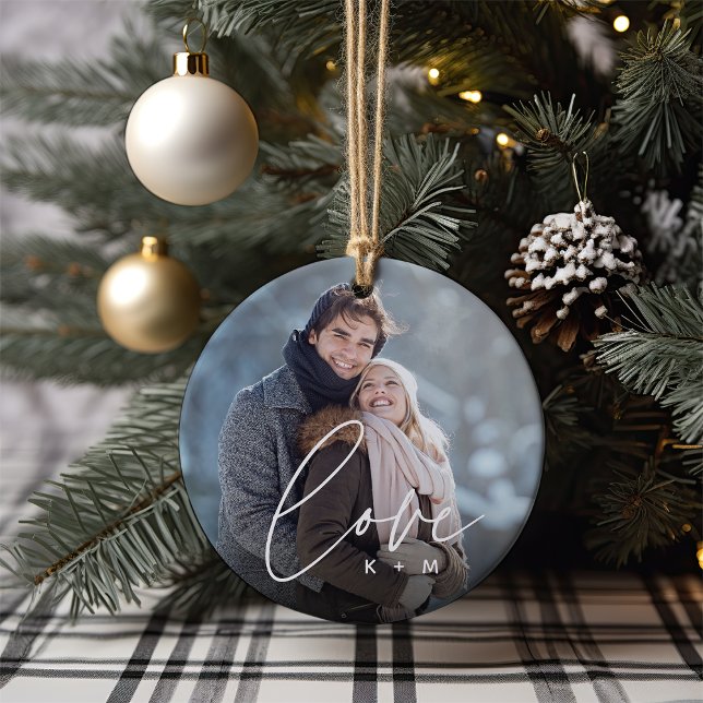 Décoration En Céramique Love Script Overlay Photo & Initiales (Créateur téléchargé)