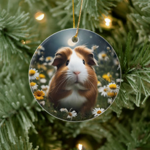 Décoration En Céramique Lune De Cochon Et Marguerites Brown Et Blanche,