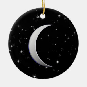 Décoration En Céramique Lune de croissant d'argent - arrière - plan étoilé
