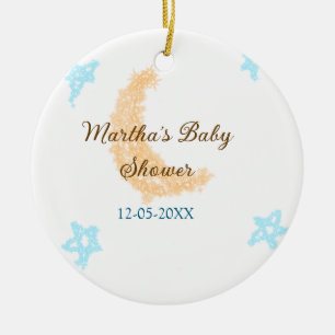 Décoration En Céramique lune orange étoiles bleues scintillent baby shower