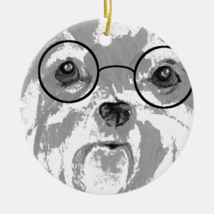 Décoration En Céramique Lunettes Chien Shih Tzu