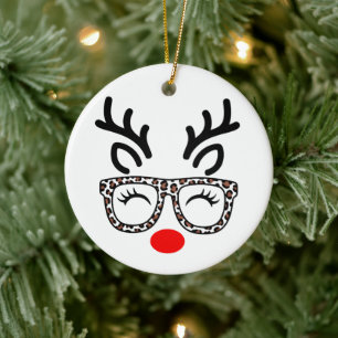Décoration En Céramique Lunettes de léopard de rennes de Noël de vacances