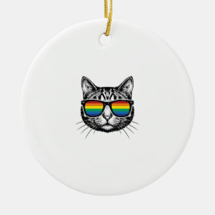Décoration En Céramique Lunettes de soleil arc-en-ciel vintage Chat Fierté