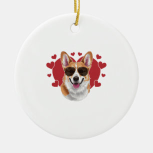 Décoration En Céramique Lunettes de soleil cool Corgi Love entourées de cœ