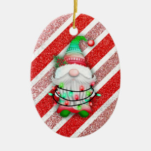 Décoration En Céramique Lutin de lumières de Noël sur un bonbon en paillet