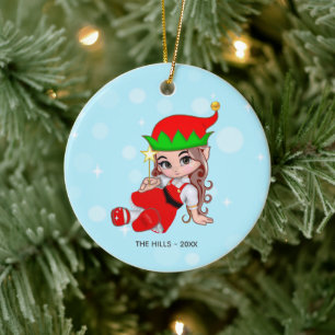 Décoration En Céramique Lutin de Noël Fée tenant une étoile