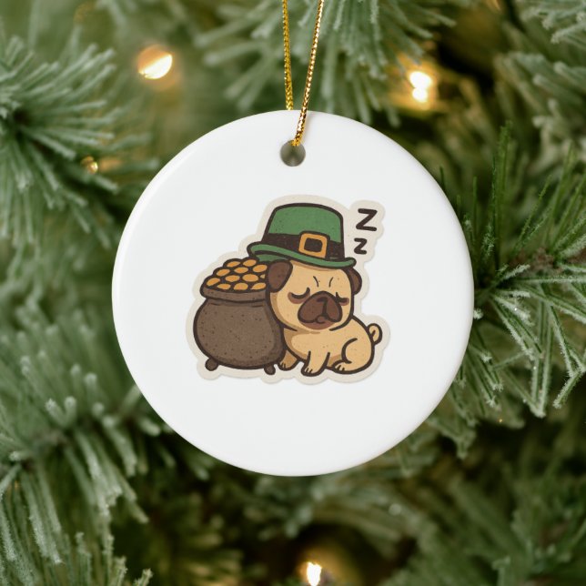 Décoration En Céramique Lutin Pug Endormi Saint-Patrick Rétro (Arbre)