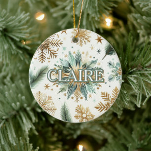 Décoration En Céramique Luxe Green Gold Snowflake Holiday Elegant