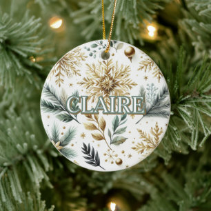 Décoration En Céramique Luxe Green Gold Snowflake Holiday Elegant