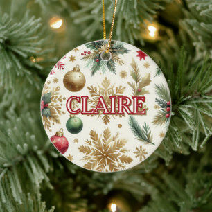 Décoration En Céramique Luxe Green Gold Snowflake Holiday Elegant