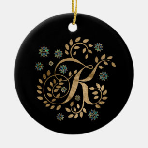 Décoration En Céramique Luxury Golden Calligraphy Monogram with letter K