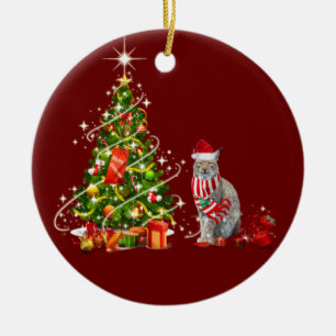 Décoration En Céramique Lynx Avec Scafts Casquettes Noël