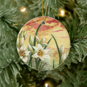 Décoration En Céramique Lys de Pâques vintages lever du soleil et anges vi