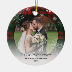 Décoration En Céramique M. et Mme First Christmas Plaid Rustic Holiday