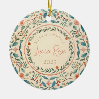 Décoration En Céramique Ma première aquarelle Vintage de Noël peinte #7