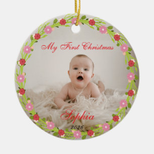 Décoration En Céramique Ma première photo de bébé à Noël Fleurs roses