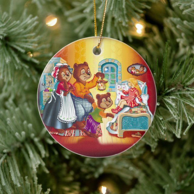 Décoration En Céramique Macha et 3 ours. Famille animale. (Arbre)